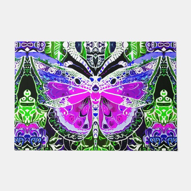 Butterfly and Medallion Batik Pattern in Violet  Doormat (Front)