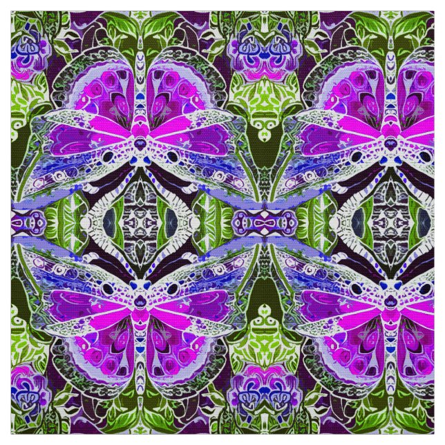 Butterfly and Medallion Batik Pattern in Violet  Fabric (Swatch)