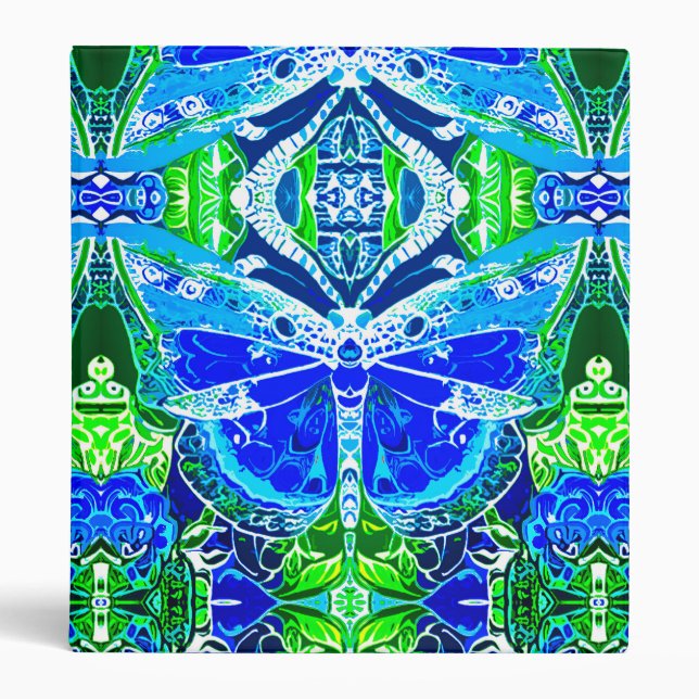 Butterfly and Medallion Pattern in Blue and Green  Binder (Front)