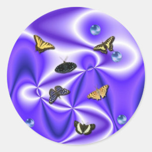 Butterfly and Pearls on purple Silk Classic Round Sticker