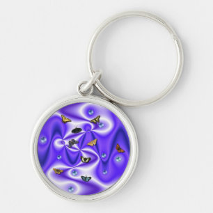 Butterfly and Pearls on purple Silk Keychain