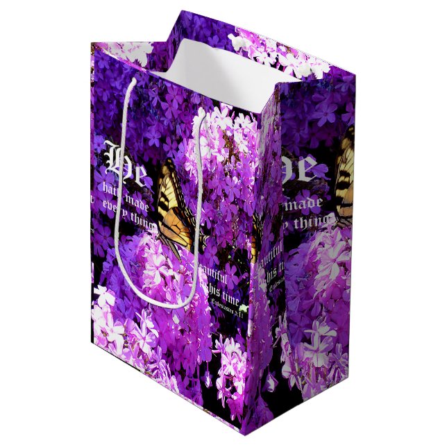 Butterfly and Phlox, Ecclesiastes 3:11 Medium Gift Bag (Front Angled)