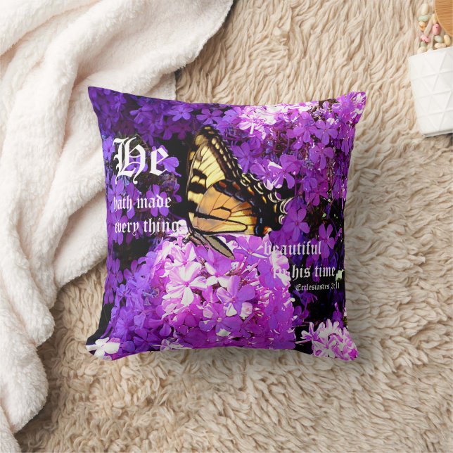 Butterfly and Phlox, Ecclesiastes 3:11 Throw Pillow (Blanket)