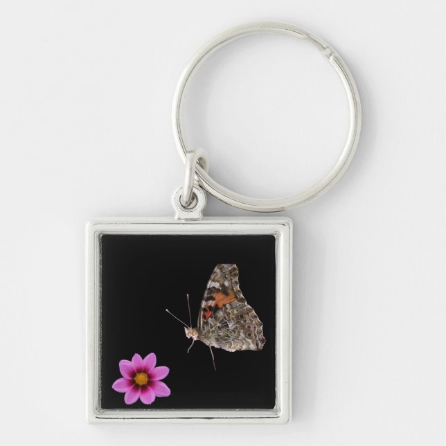 Butterfly and Pink Flower Keychain (Front)