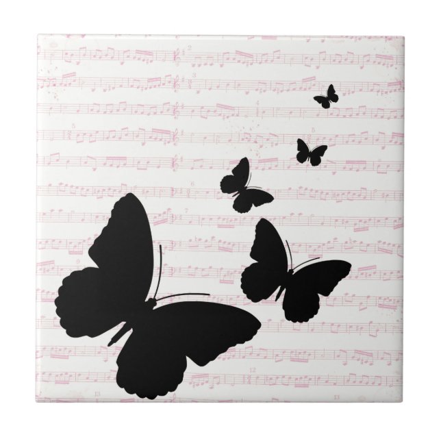 Butterfly and Pink Notes Ceramic Tile (Front)