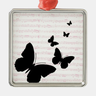 Butterfly and Pink Notes Metal Ornament