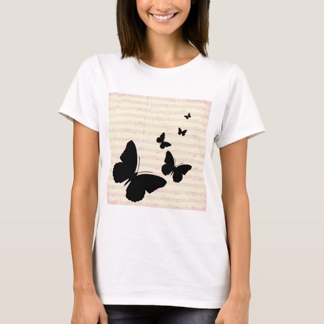 Butterfly and Pink Notes T-Shirt (Front)