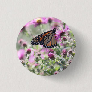 Butterfly and Purple Meadow Flowers 1 Inch Round Button