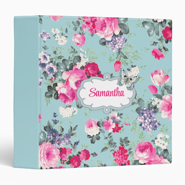 Butterfly and Roses Custom Name Gift  Binder (Front/Spine)