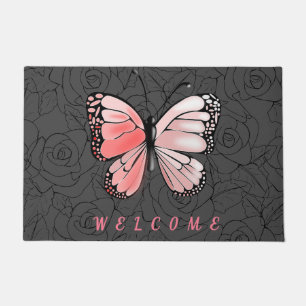 Butterfly and Roses Doormat - Choose Colour