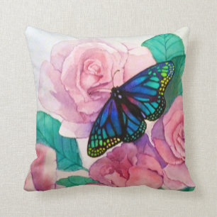 Butterfly and Roses Throw Pillow