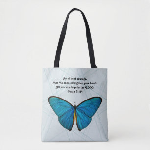 Butterfly and Scripture in Blue Tote Bag