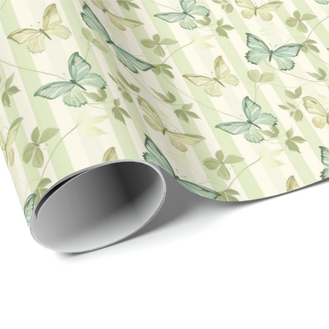 Butterfly and Stripes Green Birthday Gift Wrapping Wrapping Paper (Roll Corner)