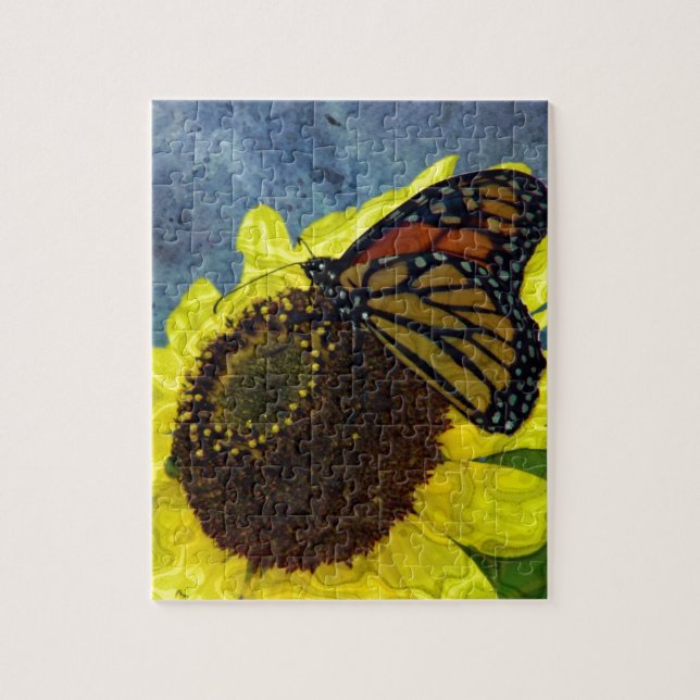 Butterfly and Sunflower Blue Background Jigsaw Puzzle (Vertical)