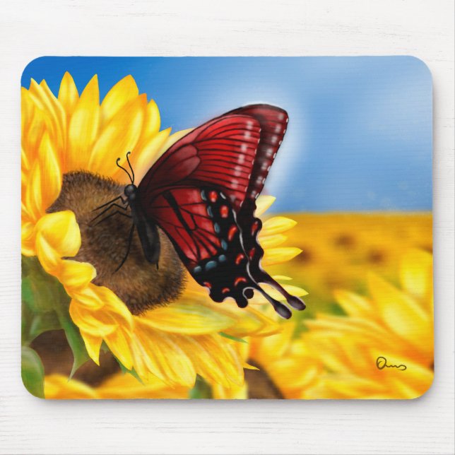 Butterfly and Sunflower Mouse Pad (Front)