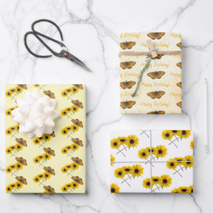 Butterfly and Sunflower Patterns Personalized Wrapping Paper Sheet