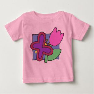 Butterfly and Tulip Colourful Childs Art  Baby T-Shirt
