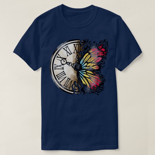 BUTTERFLY AND VINTAGE CLOCK T-Shirt (Design Front)