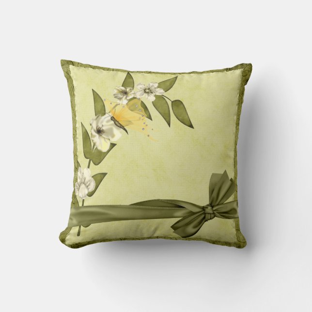 Butterfly and White Flowers Throw Pillow (Front)