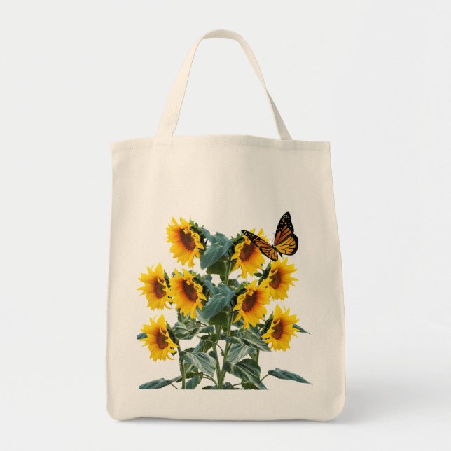 Butterfly and Yellow Sunflowers Cotton Twill Tote Bag (Front)