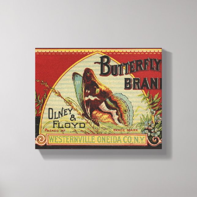 Butterfly Antique Advertising Label Canvas Print (Front)