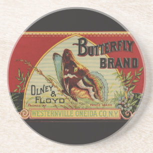 Butterfly Antique Advertising Label Coaster