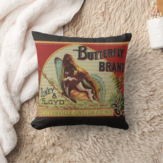 Butterfly Antique Advertising Label Throw Pillow (Blanket)