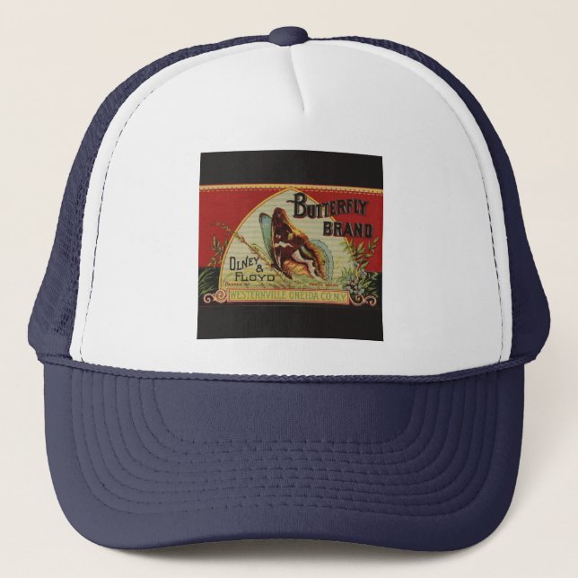 Butterfly Antique Advertising Label Trucker Hat (Front)