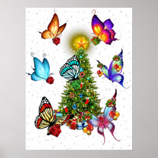 butterfly around christmas tree butterflies xmas  poster