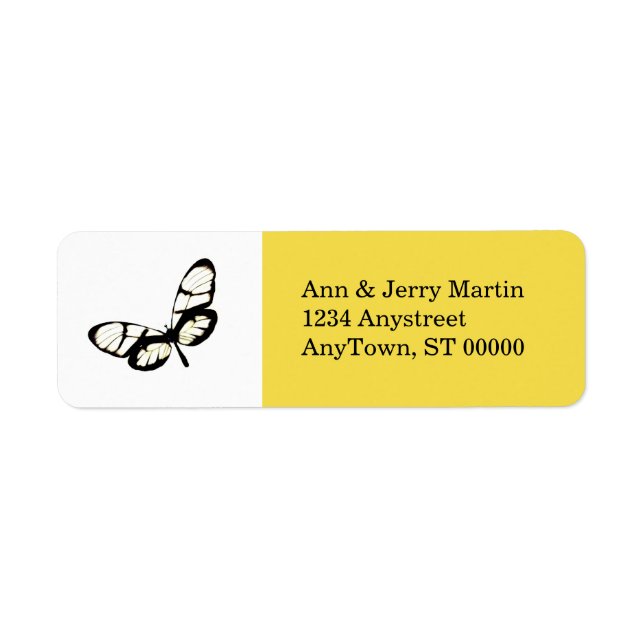 butterfly art bright yellow address label modern (Front)