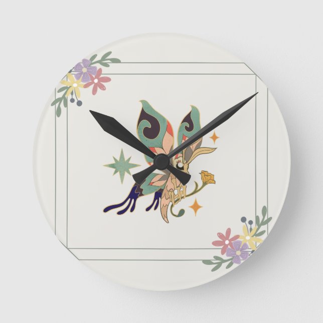 Butterfly Art, Graphic Design Round Clock (Front)