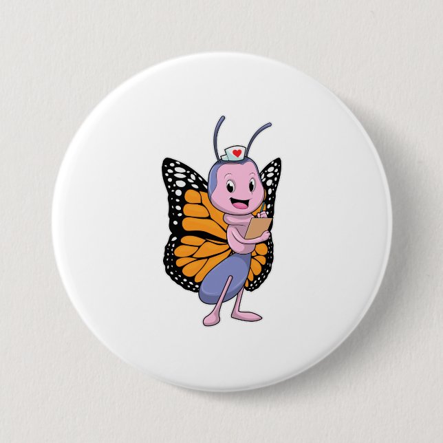Butterfly as Nurse 3 Inch Round Button (Front)