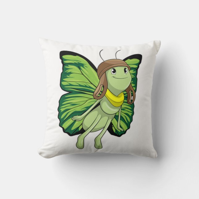 Butterfly as Pilot with Pilot hat Throw Pillow (Front)