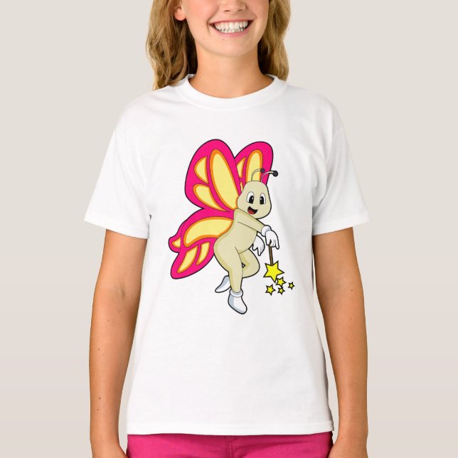 Butterfly as Wizard with Magic wand T-Shirt (Front)