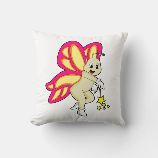 Butterfly as Wizard with Magic wand Throw Pillow (Front)