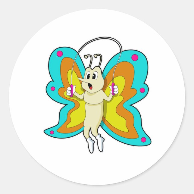 Butterfly at Jumping rope Fitness Classic Round Sticker (Front)