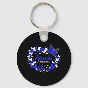 butterfly ataxia warrior with blue ribbon T-Shirt3 Keychain