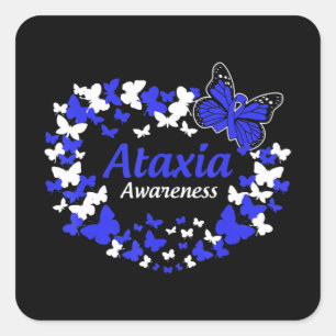 butterfly ataxia warrior with blue ribbon T-Shirt3 Square Sticker