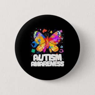 Butterfly autism awareness support autistic puzzle 2 inch round button