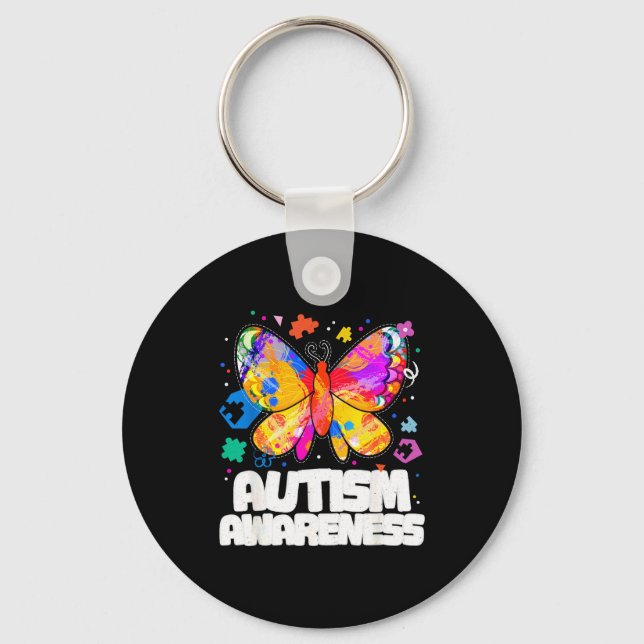 Butterfly autism awareness support autistic puzzle keychain (Front)