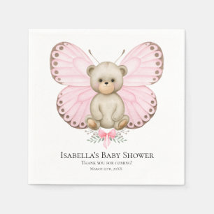 Butterfly Baby Bear Girl Baby Shower Napkins