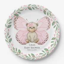 Butterfly Baby Bear Pink Shower | Paper Plates