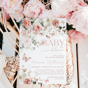 Butterfly Baby in Bloom Pink Floral Baby Shower  Invitation