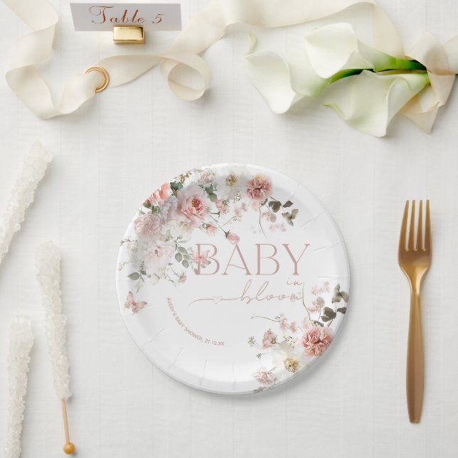 Butterfly Baby in Bloom Pink Floral Baby Shower  Paper Plate (Wedding)