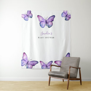 Butterfly Baby Shower Backdrop Minimalist Purple Tapestry