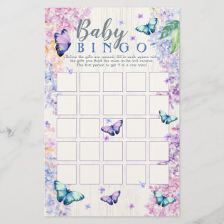 Butterfly Baby Shower Bingo Game | Baby Bingo Game