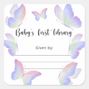 Butterfly Baby Shower bookplate, books for baby Square Sticker