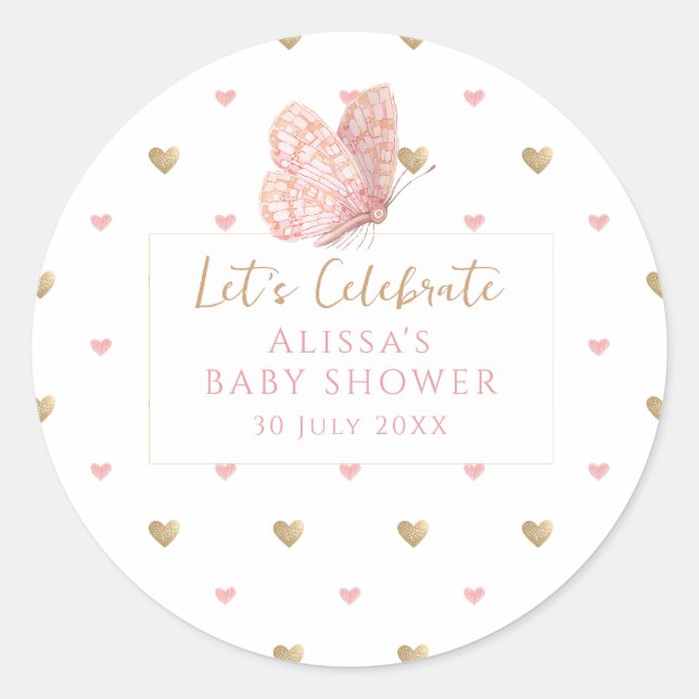 Butterfly Baby Shower Classic Round Sticker (Front)