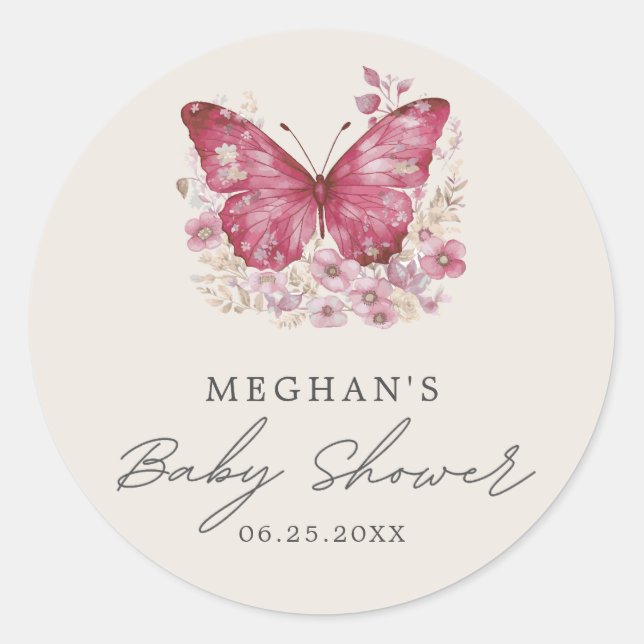 Butterfly Baby Shower Classic Round Sticker (Front)