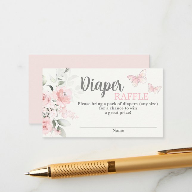 Butterfly Baby Shower Diaper Raffle Enclosure Card (Front/Back In Situ)